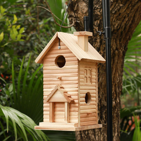 STARSWR wooden bird house with 1.57-inch entrance for small birds.