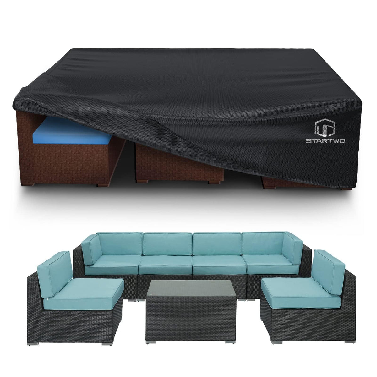 STARTWO patio cover with waterproof seams keeps furniture dry in rain.