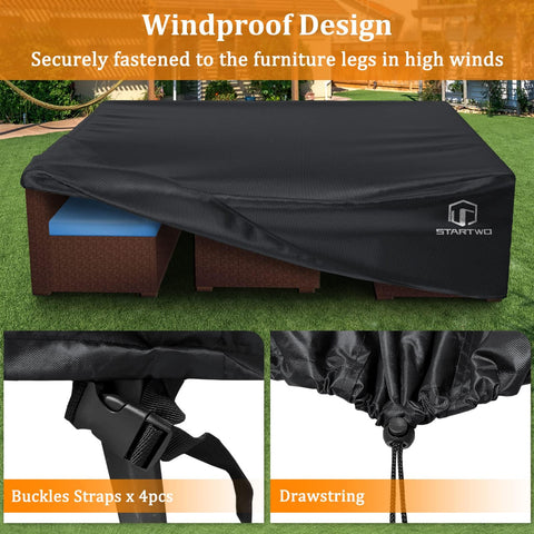 STARTWO patio cover wind buckles secure furniture on windy days.