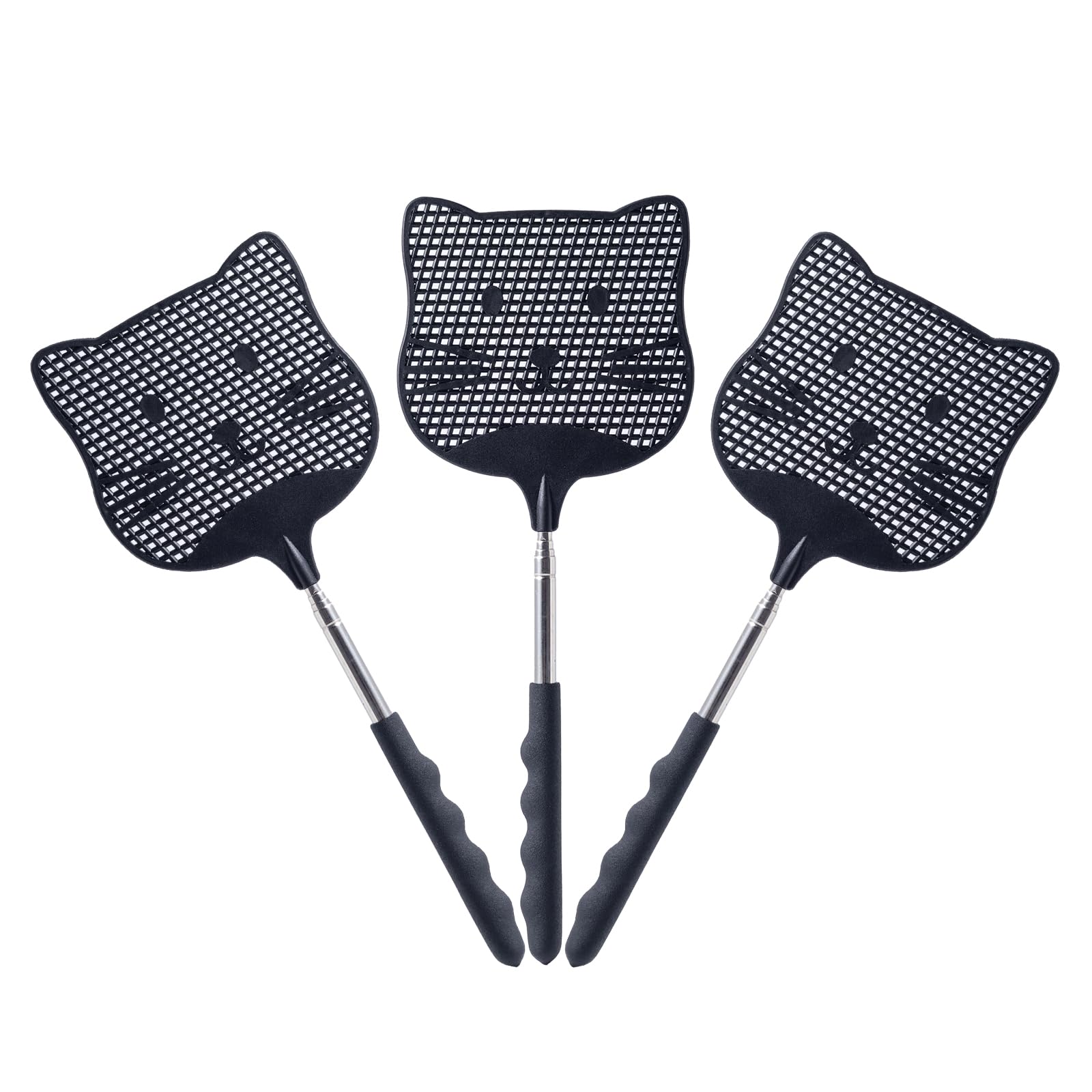 Staruby three-pack fly swatters with cat-head design for indoor or outdoor use.