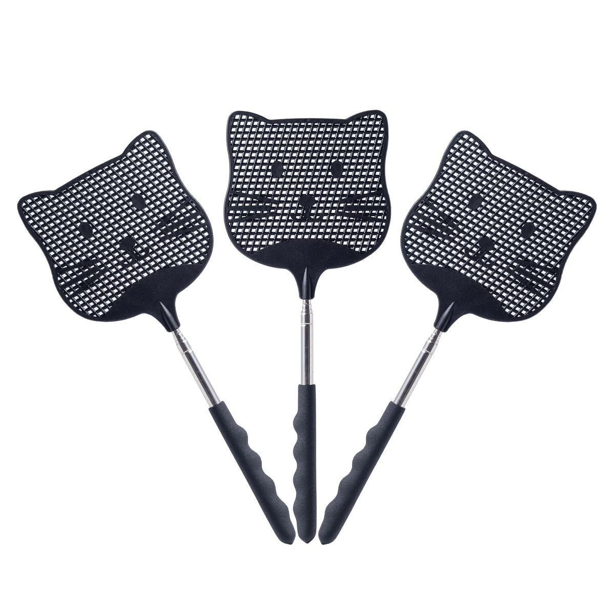 Staruby three-pack fly swatters with cat-head design for indoor or outdoor use.