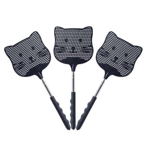 Staruby three-pack fly swatters with cat-head design for indoor or outdoor use.