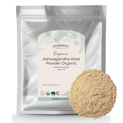Starwest Botanicals Ashwagandha root powder ready for tea and blends.
