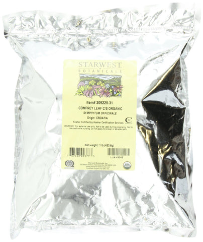 Starwest Botanicals comfrey leaf CS, organic bulk herb for sachets and crafts.