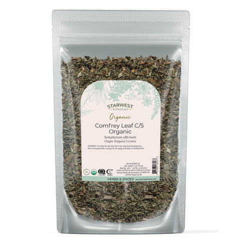 Starwest Botanicals comfrey leaf dried bag for topical preparations and skin support