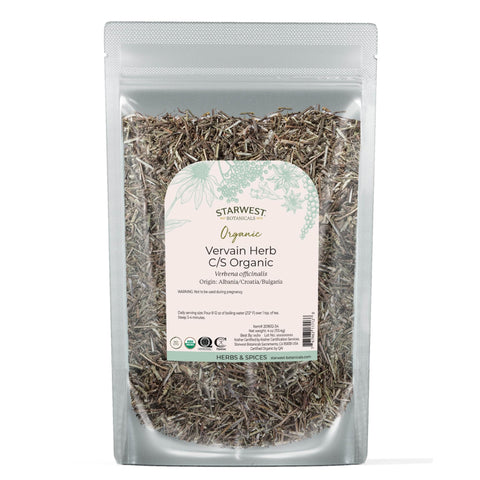 Starwest Botanicals vervain organic dried loose-leaf tea ready to brew.