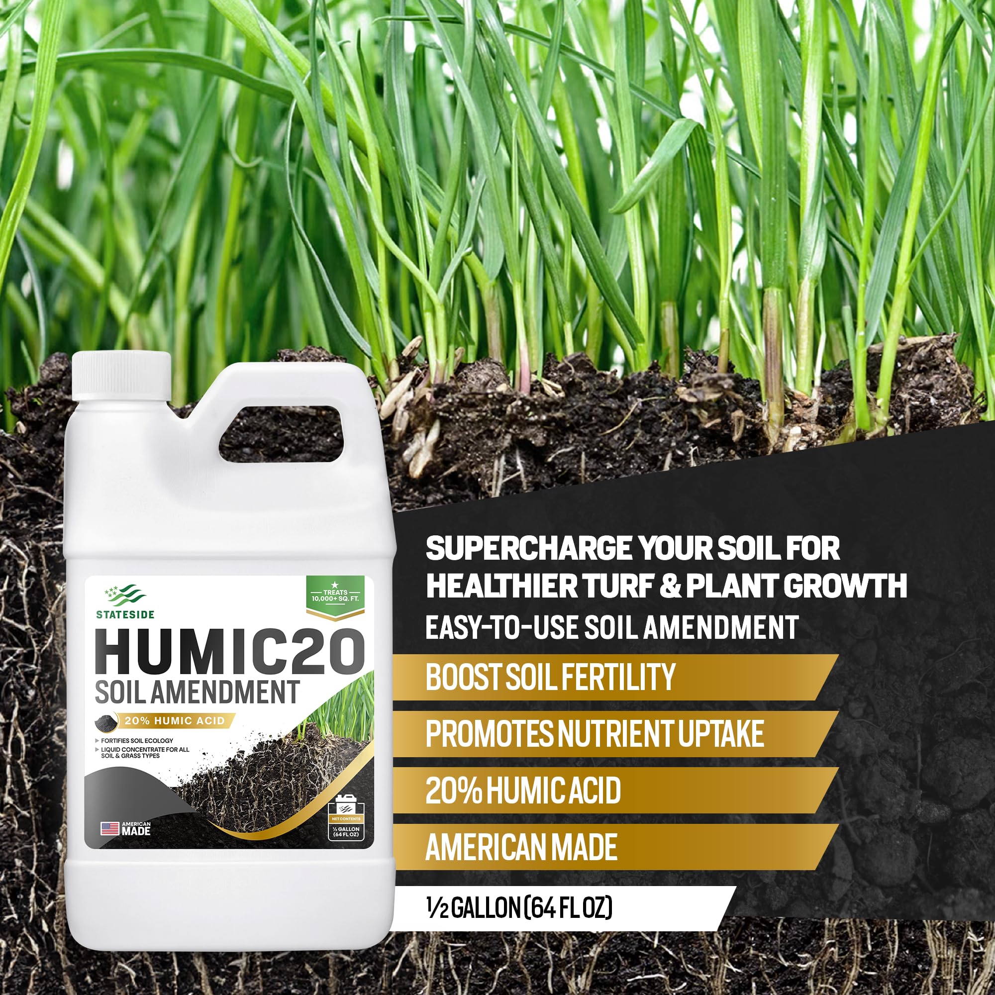 Stateside Humic Acid Lawn soil application shows easier incorporation and better soil texture.