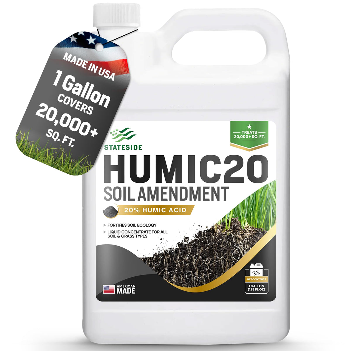 Stateside Humic20 lawn bottle pour for easy soil enrichment.