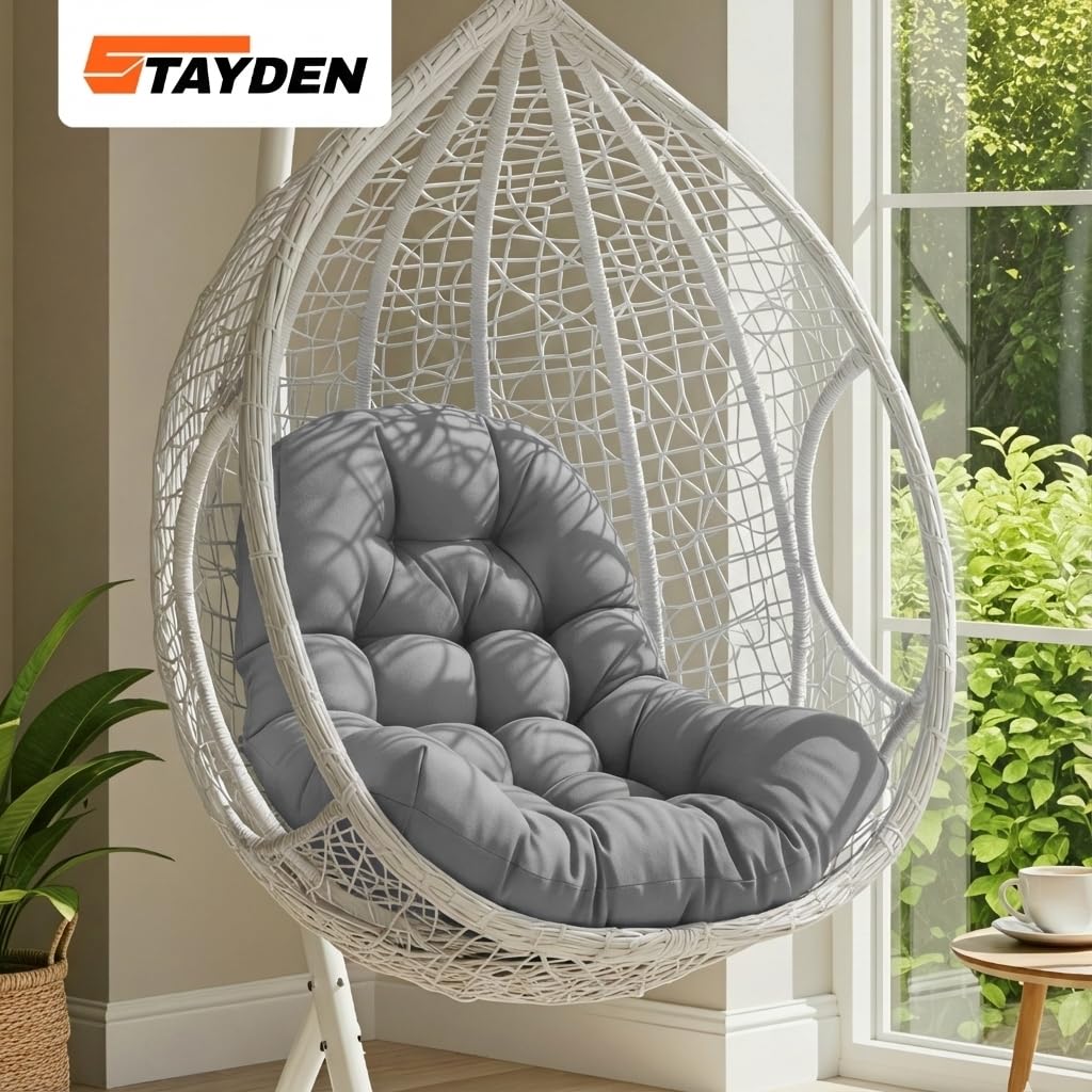 STAYDEN egg chair cushion back view emphasizing plush thickness and support