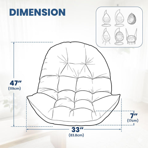 Stayden blue egg chair cushion, back view, supports relaxed outdoor seating.