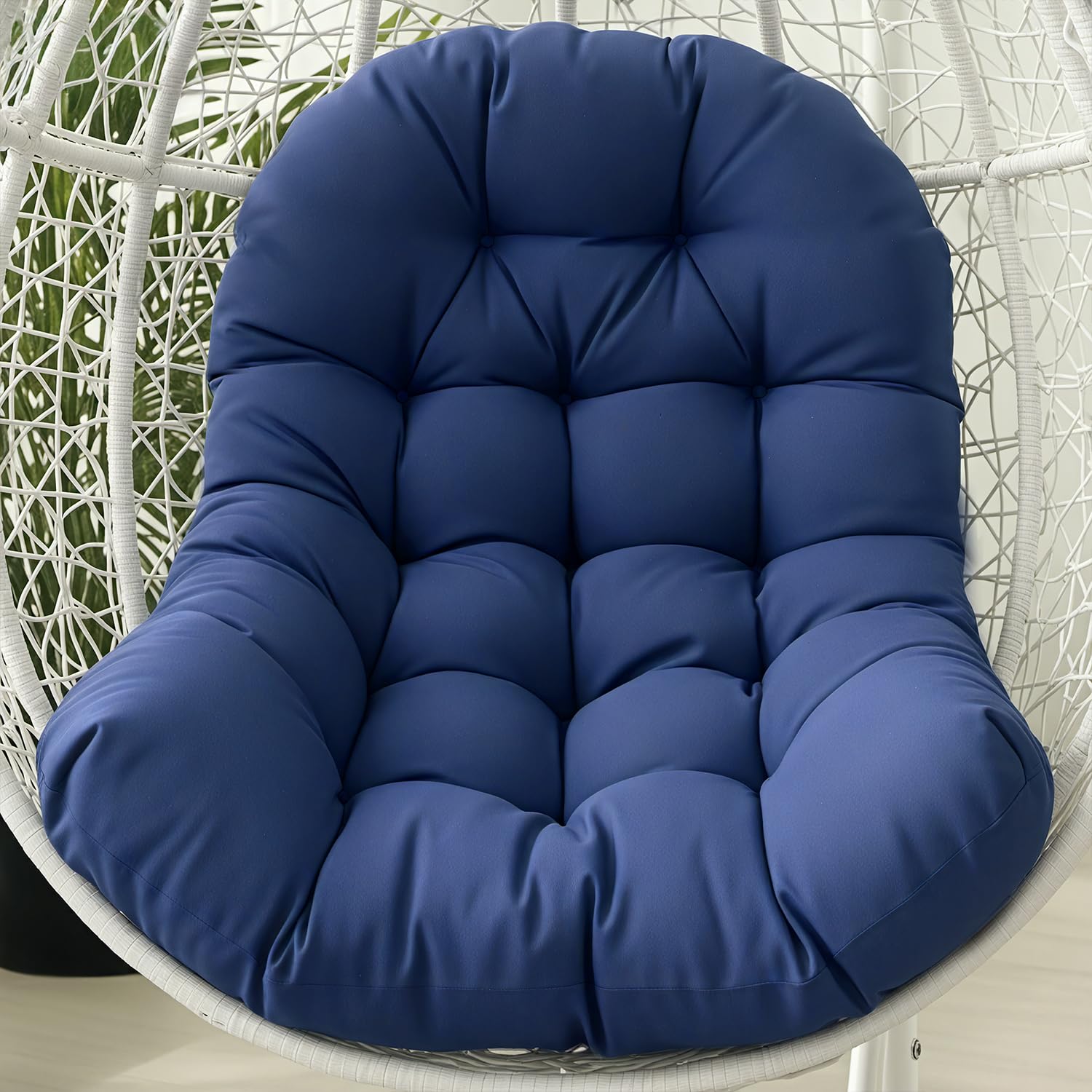 Stayden blue egg chair cushion, front view, for cozy outdoor lounging.