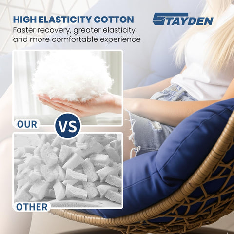 Stayden blue egg chair cushion, packaging view, compact arrival.