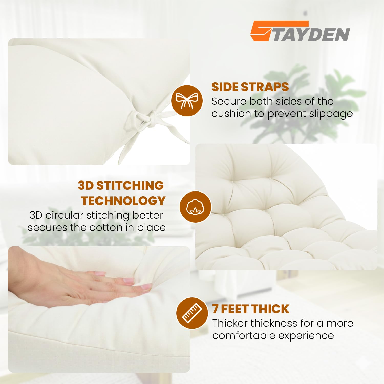 STAYDEN Egg Chair Cushion close-up fabric texture and stitching detail.