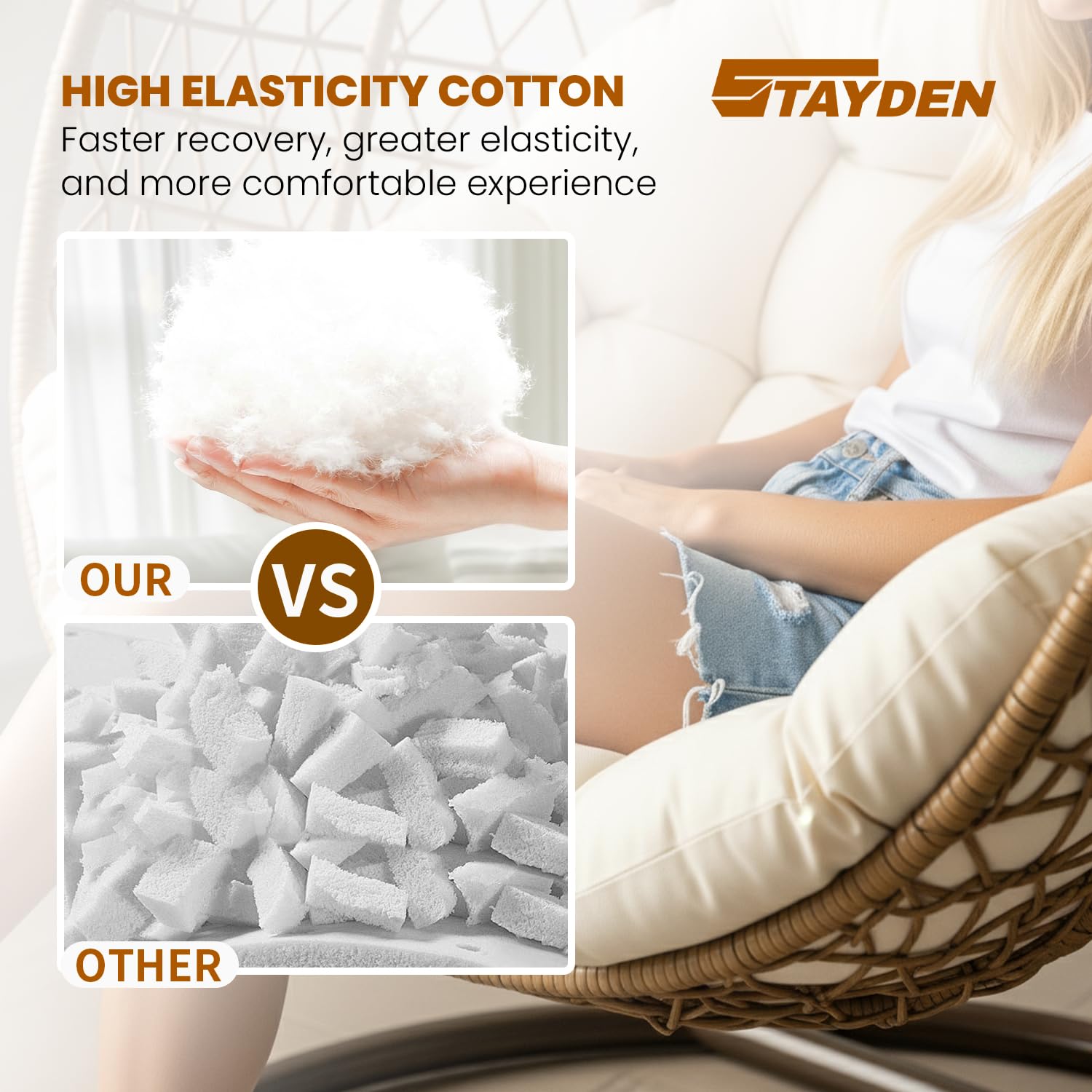 STAYDEN Egg Chair Cushion on outdoor hammock setup for relaxing moments.