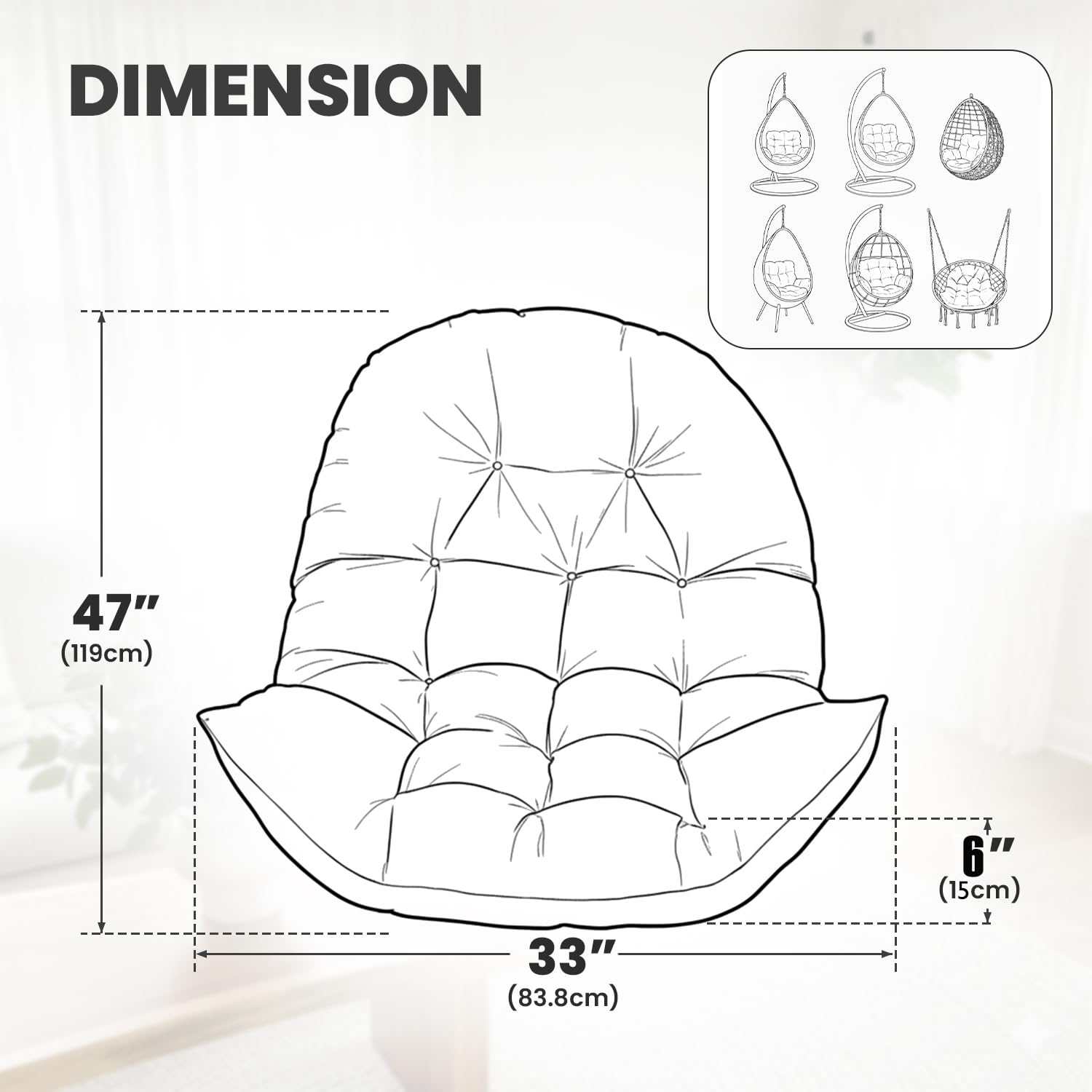 STAYDEN egg chair cushion on hammock highlighting secure fit with straps