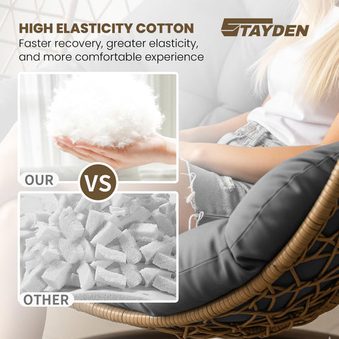 STAYDEN egg chair cushion packaging notes indicating vacuum restoration needs