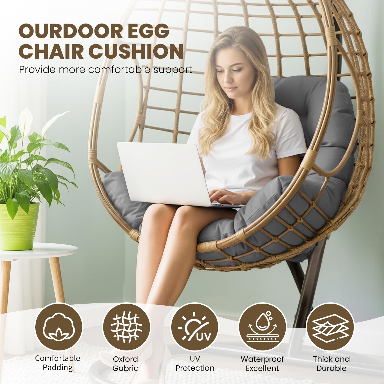 STAYDEN egg chair cushion underside non-slip texture keeping cushion in place
