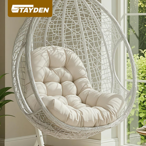 STAYDEN Egg Chair Cushion white side profile highlighting thickness.