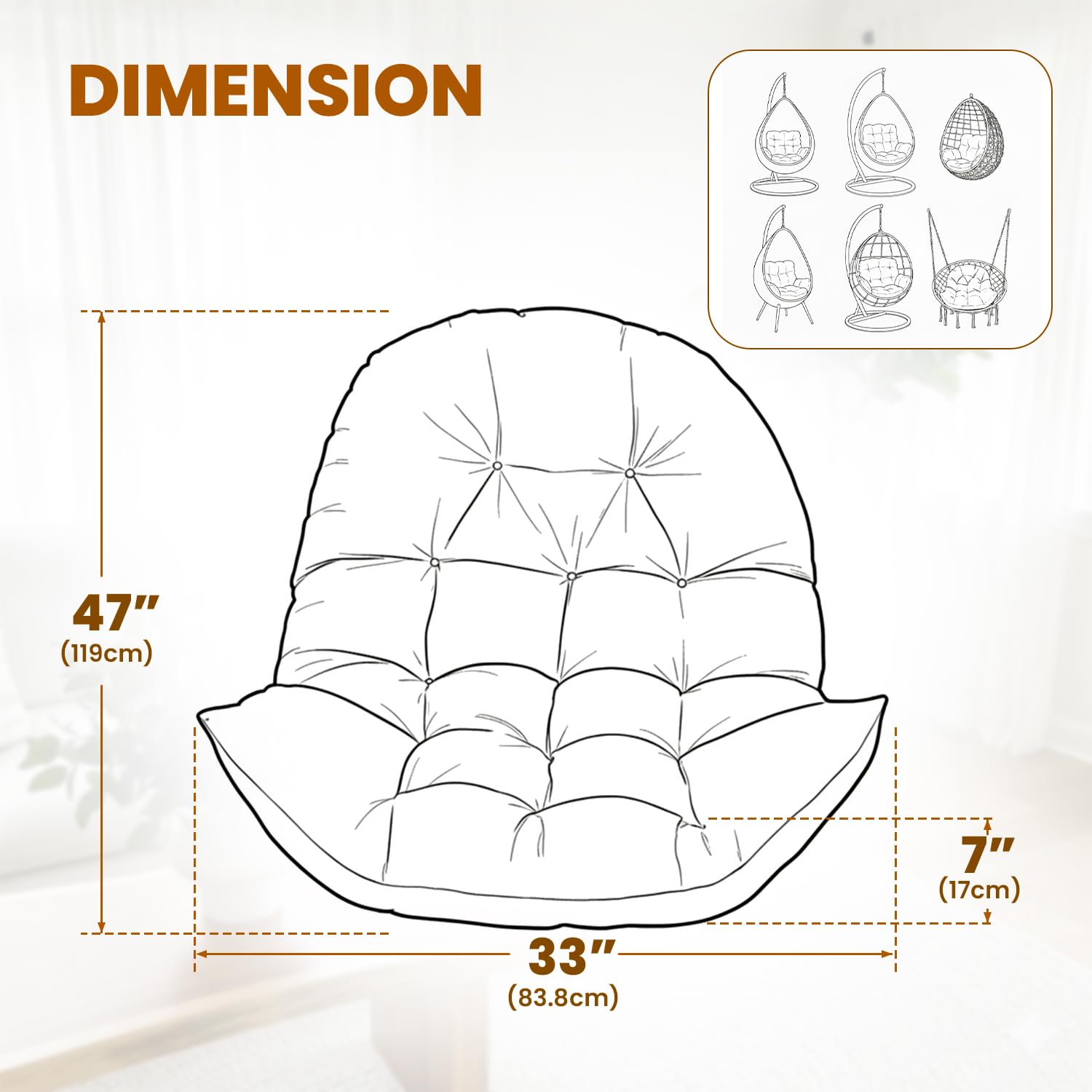 STAYDEN Egg Chair Cushion white top view showing plush fill and seams.