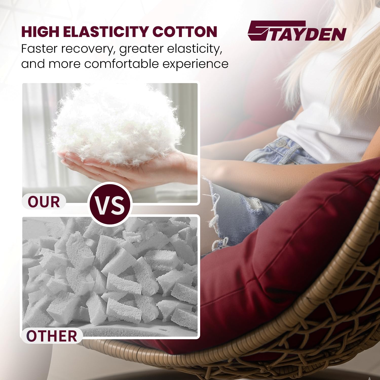 STAYDEN cushion offers plush support with up to 6-inch fill