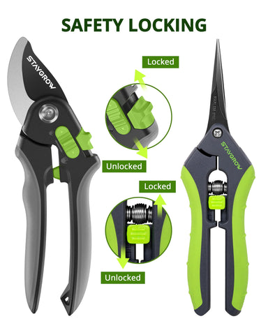 StayGROW bypass-shears ergonomic-handles provide a comfortable grip during long pruning sessions.