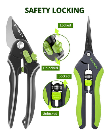 STAYGROW ergonomic handles reduce hand strain during long pruning sessions.