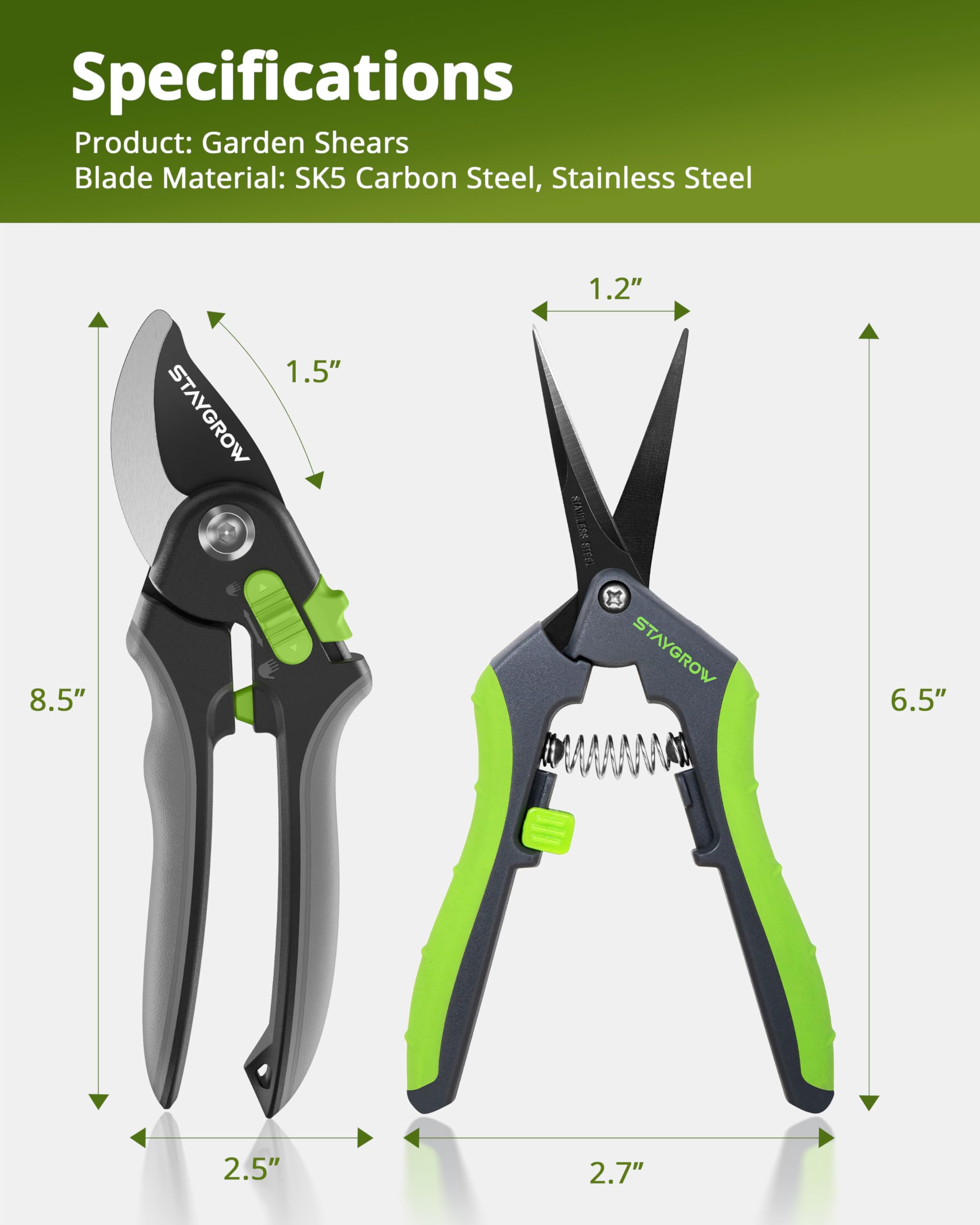 StayGROW garden-shears-easy-operation smooth action makes pruning simple.