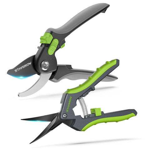 StayGROW gardening scissors with sharp-cut blades for precise pruning on flowers and herbs.