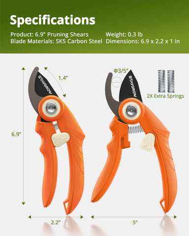 STAYGROW pruning shears in action, smooth cutting motion and efficient performance.