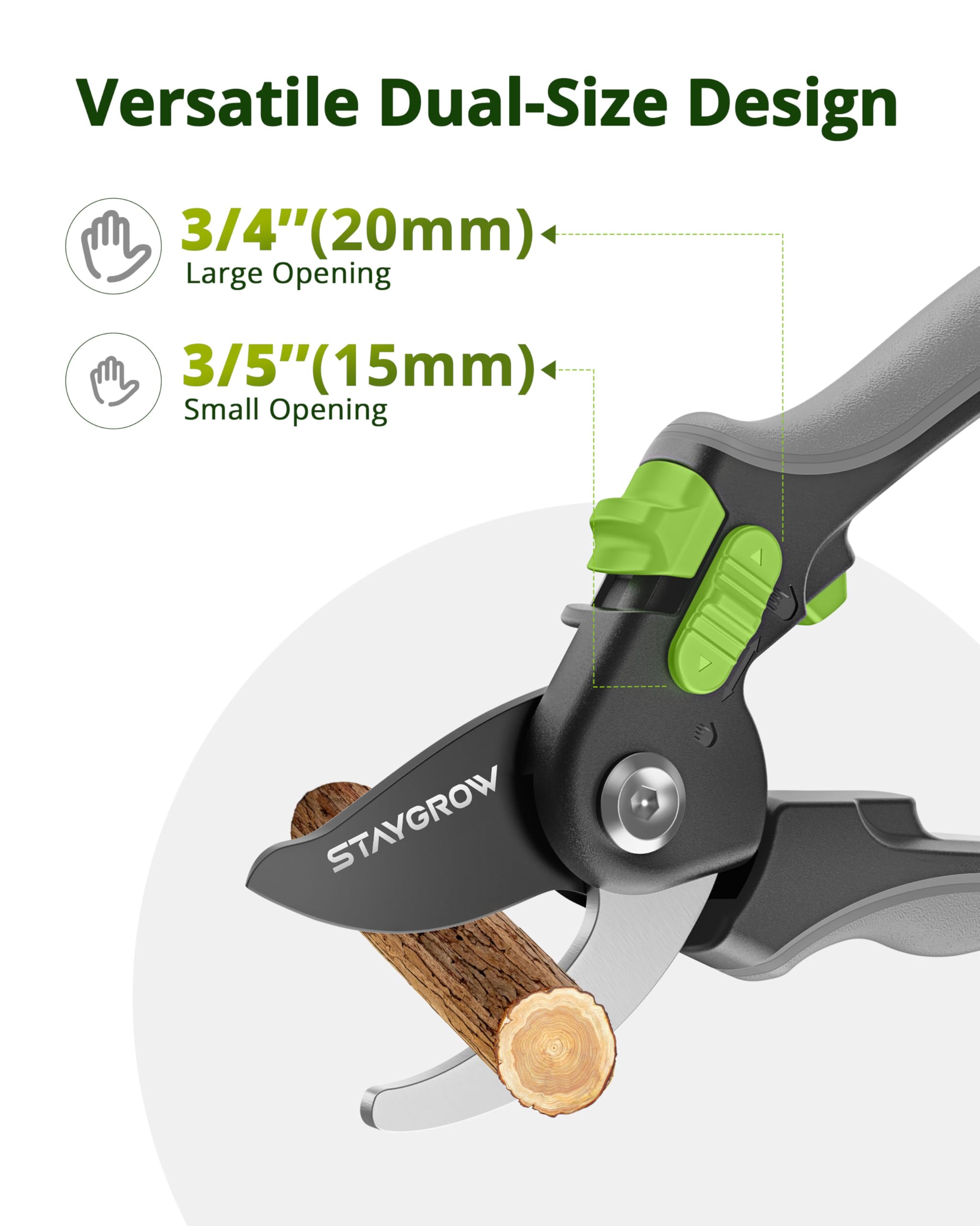 STAYGROW pruning shears dual-size handles fit all grip sizes