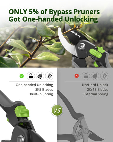 STAYGROW pruning shears ergonomic handle and spring reduce fatigue