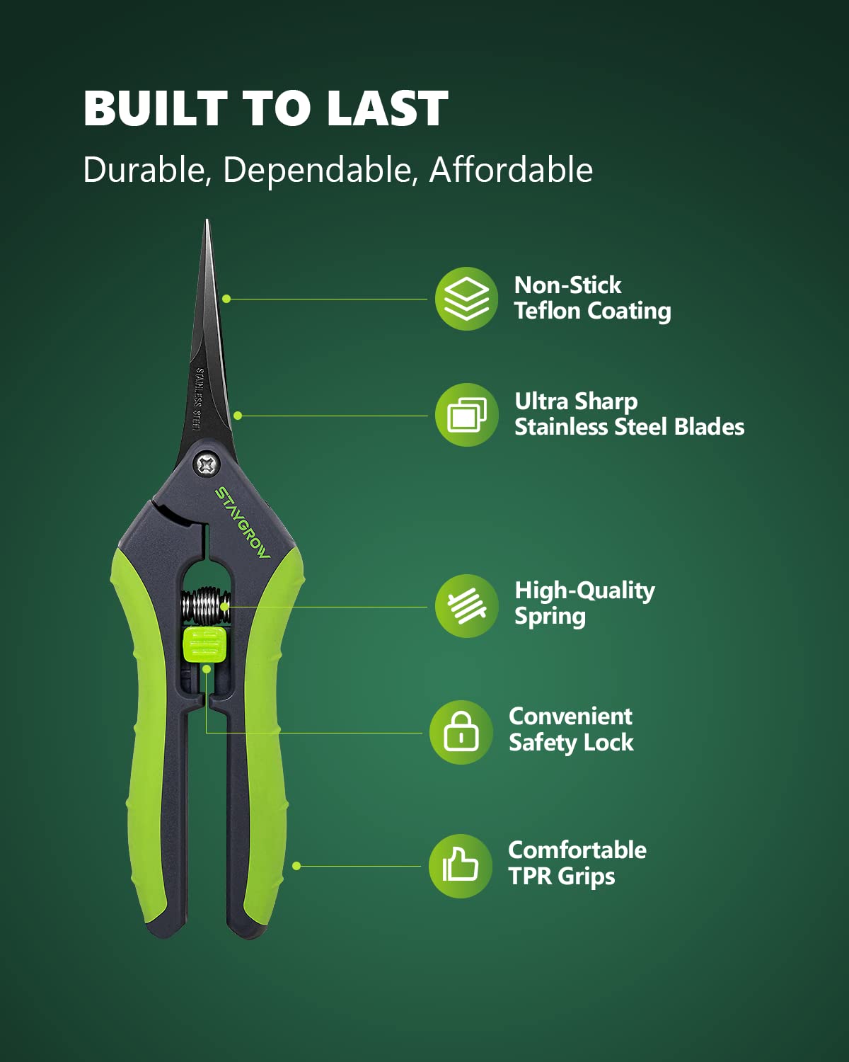 StayGROW locking mechanism keeps blades safe when not in use
