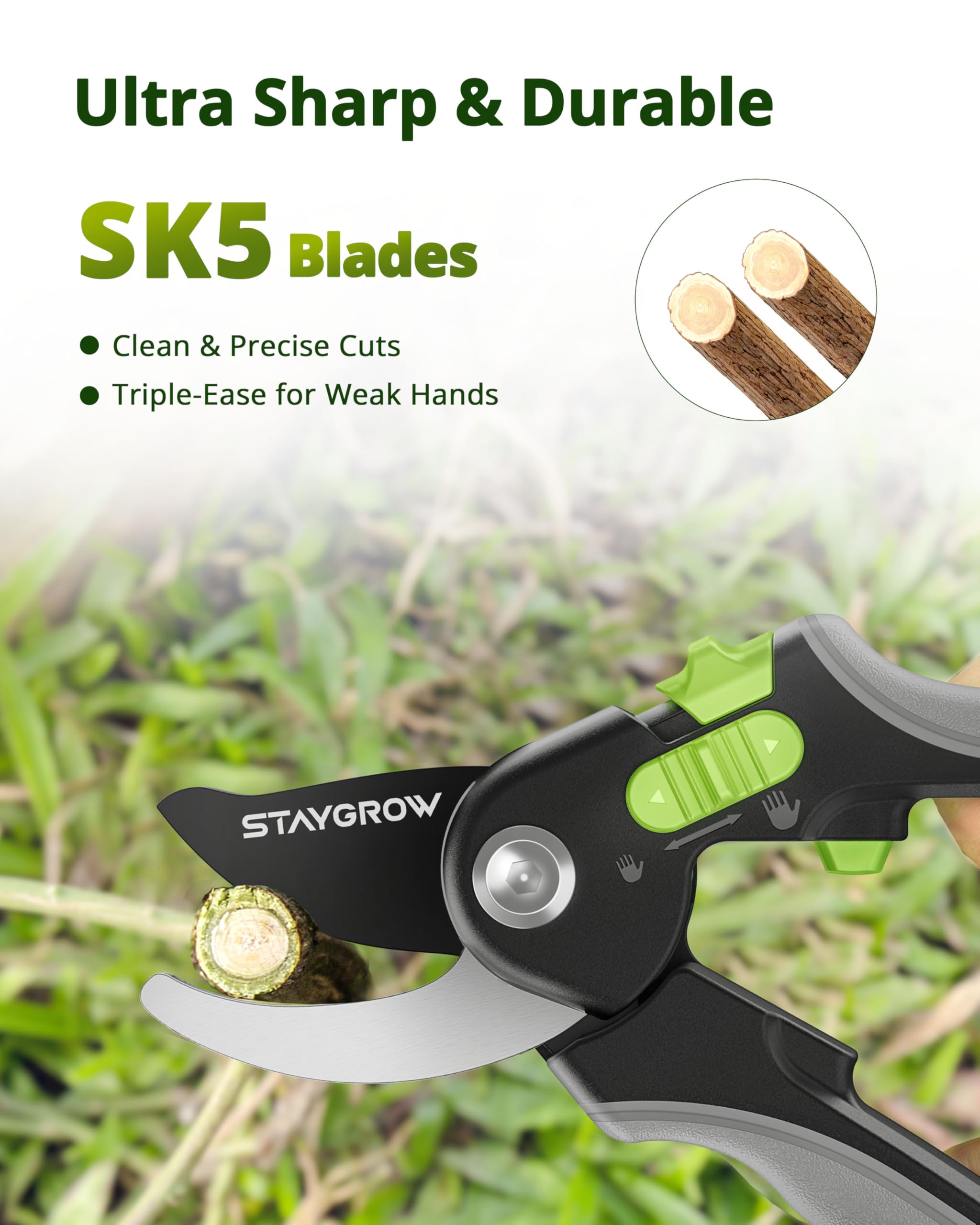 STAYGROW pruning shears one-handed lock for safe operation