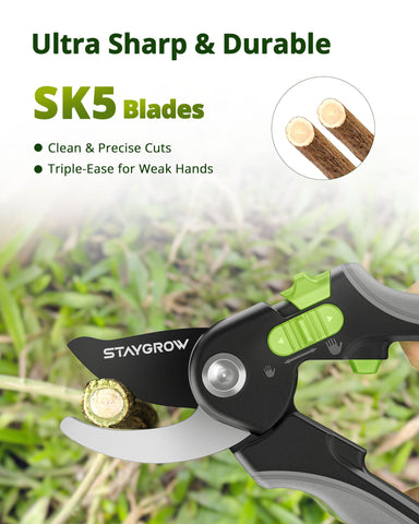 STAYGROW pruning shears one-handed lock for safe operation