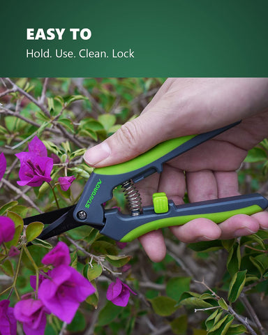 StayGROW spring-loaded pruning shears in use reduce hand fatigue during pruning