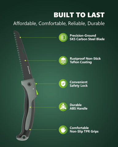 STAYGROW pruning saw safety lock in use highlights secure blade during pruning tasks.