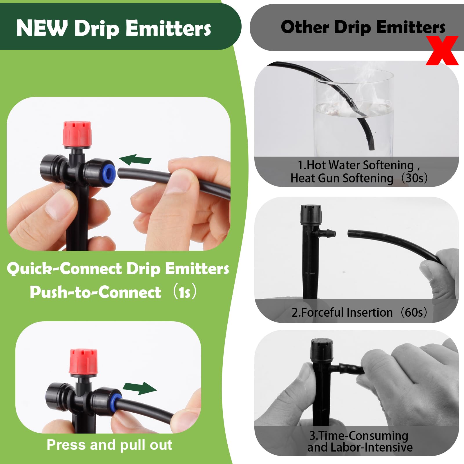 Staypot dual-adjustment emitter enables precise, adjustable water flow for vegetables and shrubs.