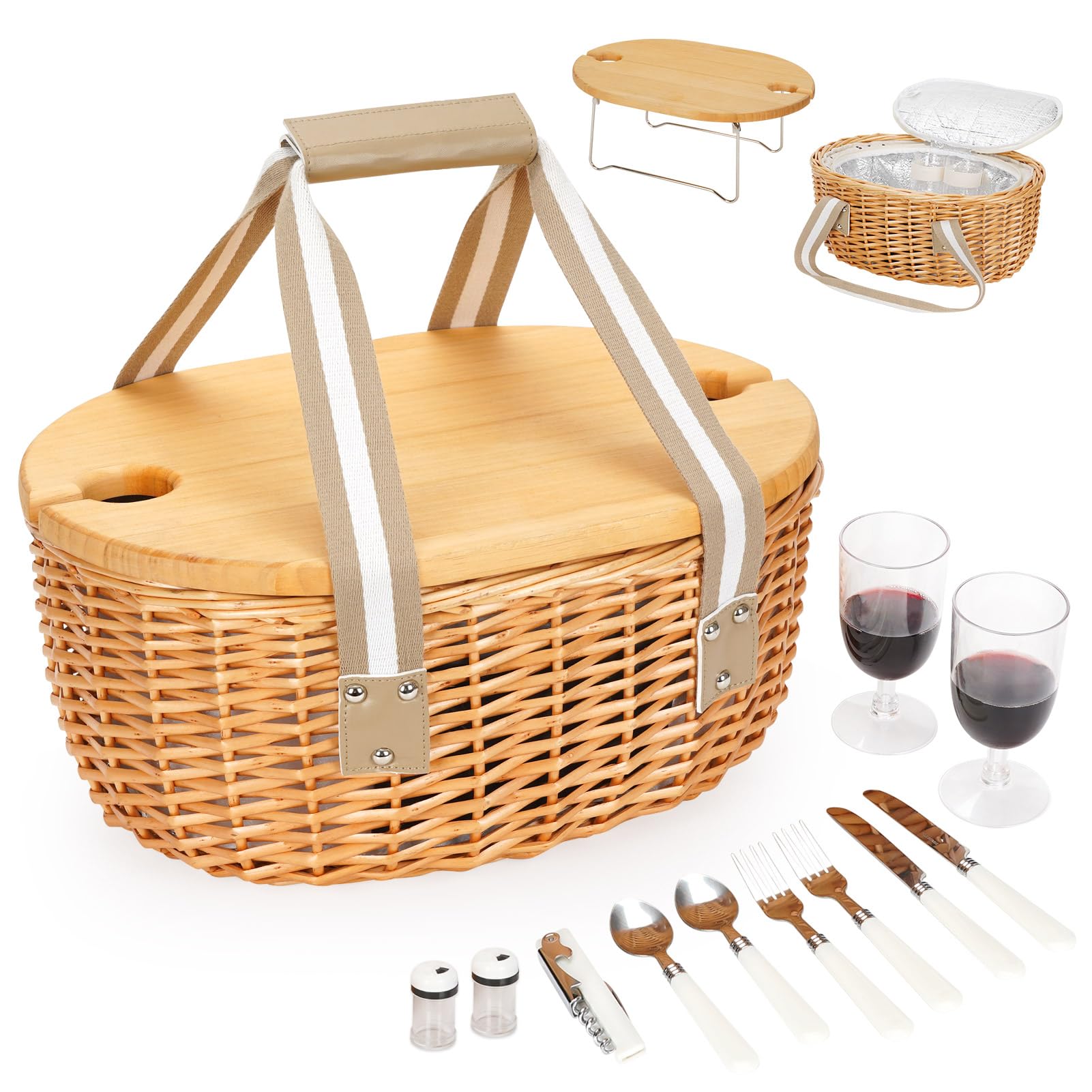 STBoo picnic basket for two with wine table, ideal for romantic outdoor meals.