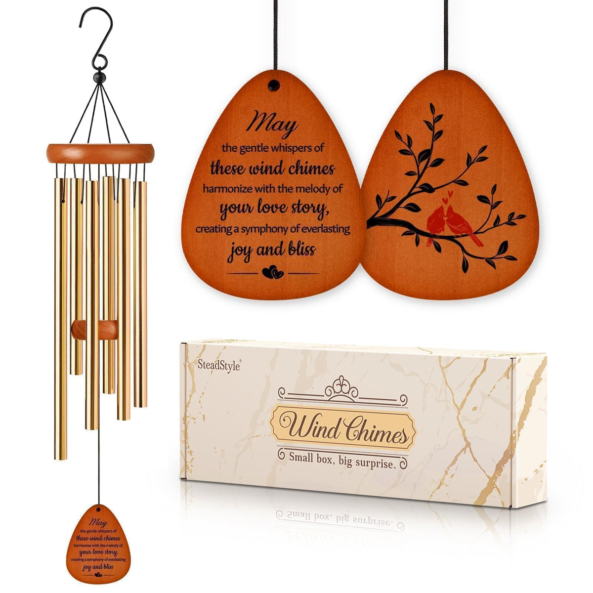 SteadStyle packaging for anniversary wind chimes, gift-ready presentation.