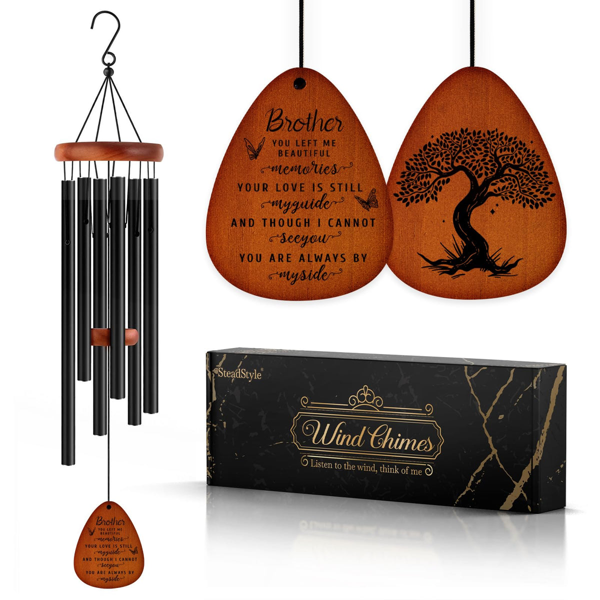 SteadStyle memorial wind chimes, 25.5-inch height, ideal for outdoor remembrance.