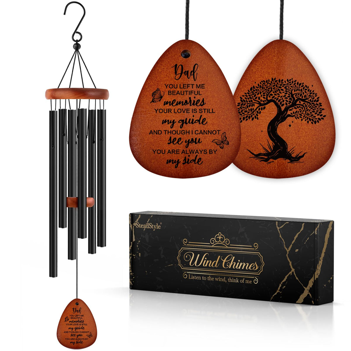 SteadStyle memorial wind chimes for Dad, 25.5 inches, ideal outdoor remembrance.