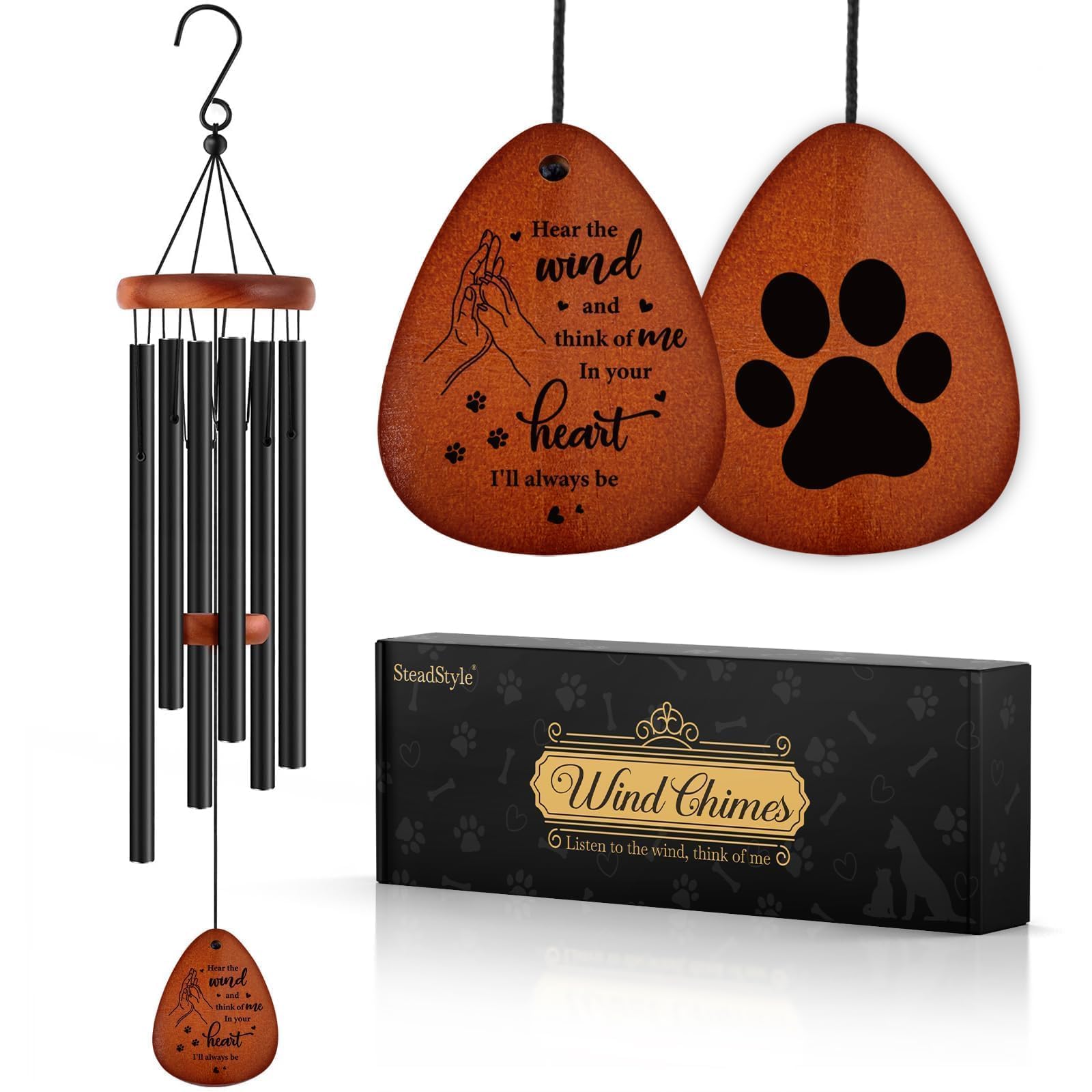 SteadStyle pet memorial wind chime with dog motif, a soothing outdoor tribute for cherished companions.