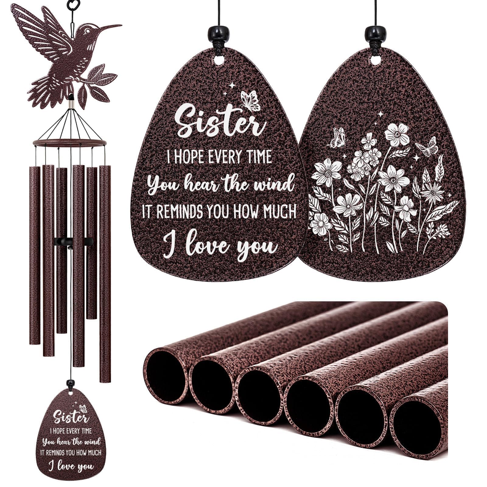 SteadStyle Sister Wind Chime on the top hook adds outdoor charm and sentiment.