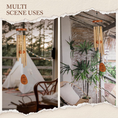 SteadStyle wind chime wood craftsmanship highlights natural build.