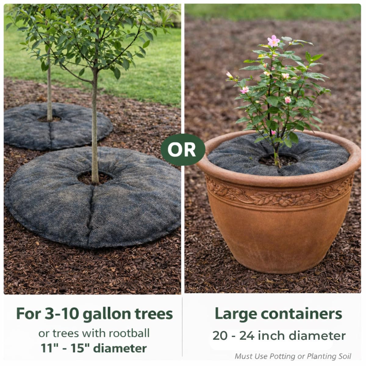 SteadySpring 24-inch tree mat weed barrier top reduces surrounding weeds.