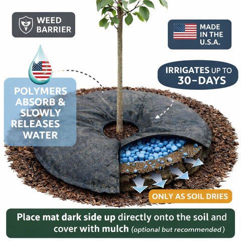 SteadySpring mat weed barrier top reduces competition around the root zone.