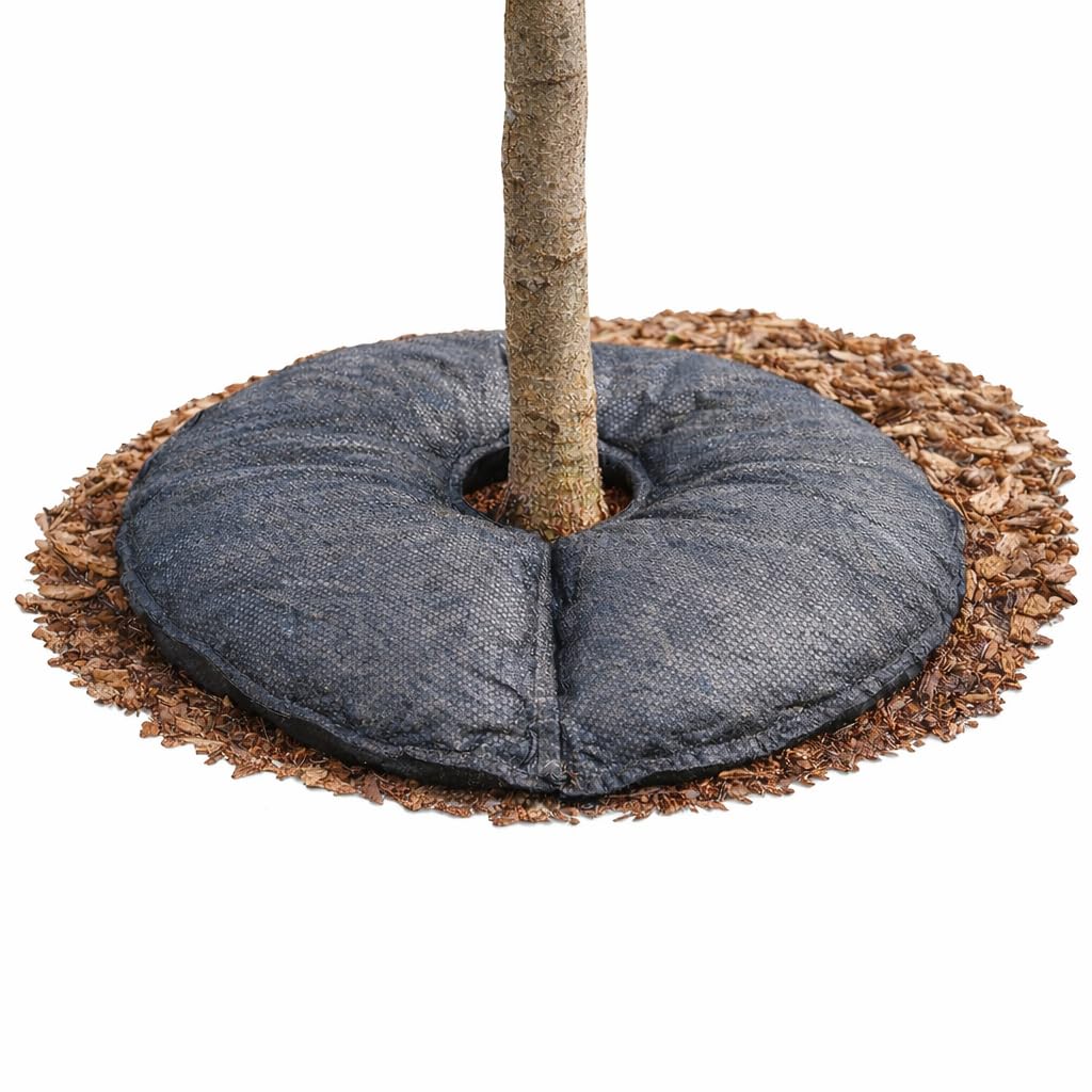SteadySpring tree mat installation around a root ball for steady moisture delivery.