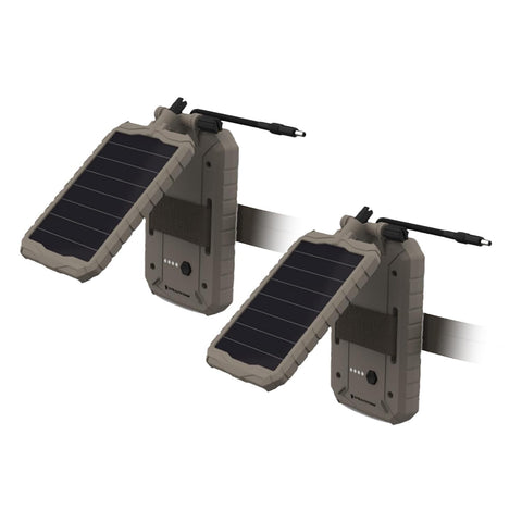 Stealth Cam Sol-Pak 3000mAh solar panel powering trail cameras remotely.