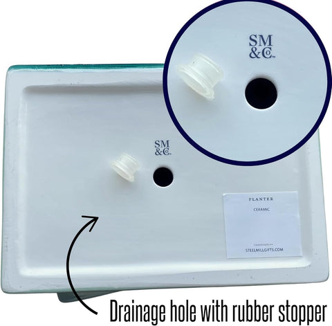 Steel Mill & Co book planter drainage hole with plug offers flexible care.