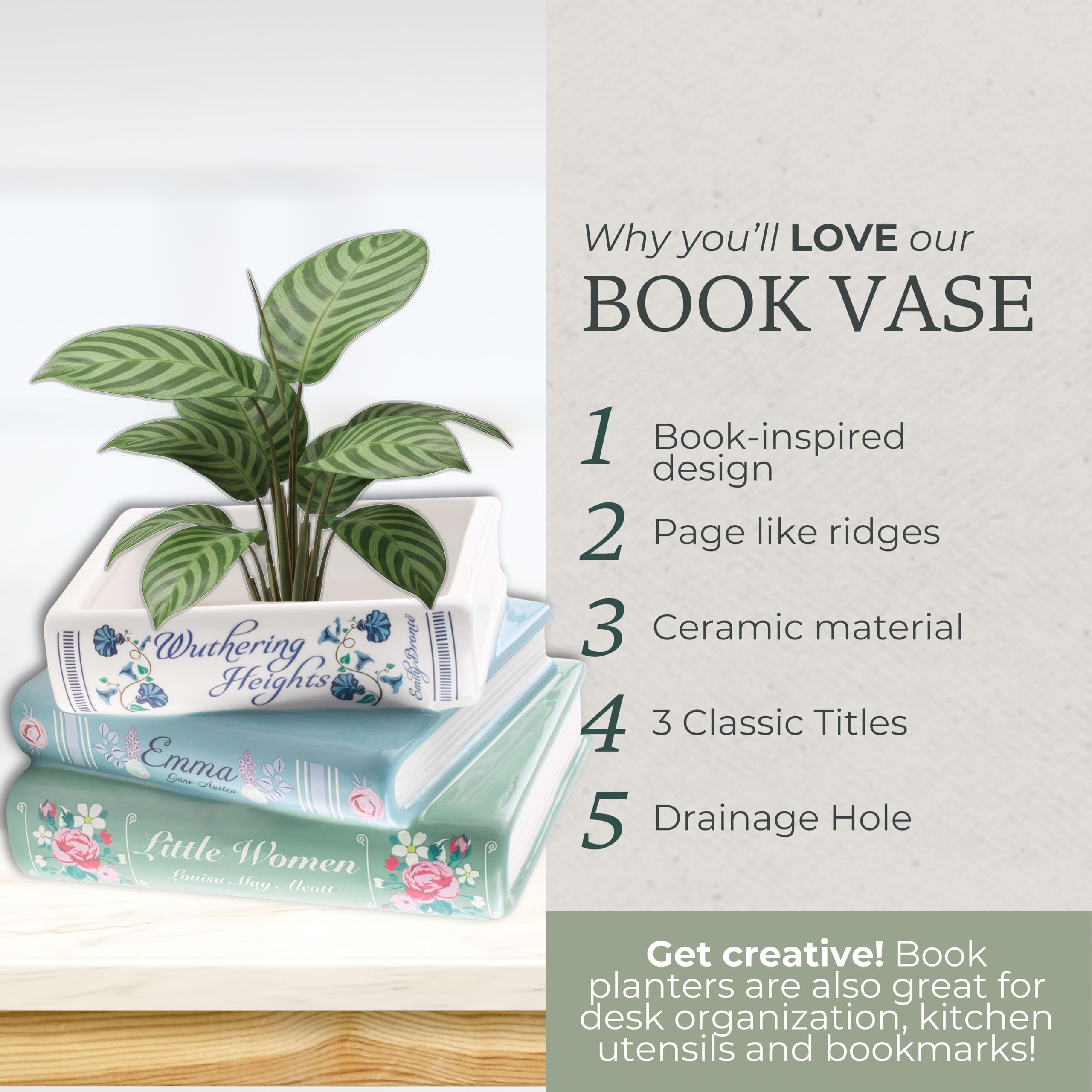 Steel Mill & Co book planter featuring Emma and Little Women titles